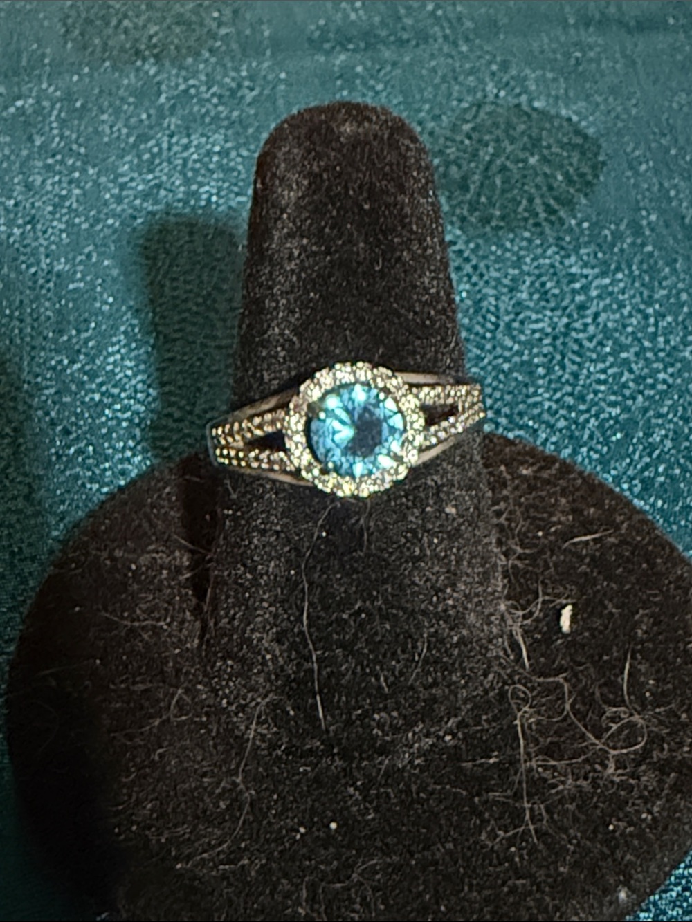 Silver Blue CZ Halo Ring